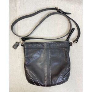 Vintage Y2K Coach Black Leather Crossbody Bag adjustable strap nickel hardware
